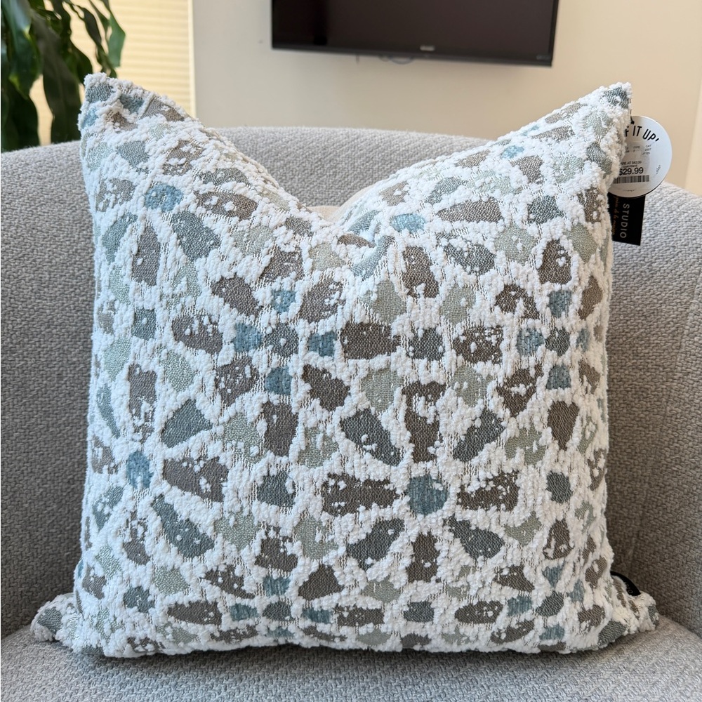 Soho Studio Beige Floral Geometric Pattern Textured Square Decor Throw Pillow